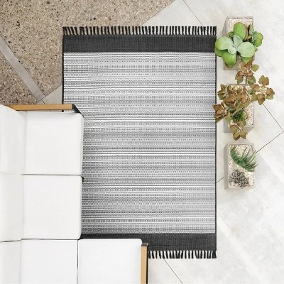 5' X 7' Outdoor Rug Striped Fringe Black - Project 62™ 3 5' X 7' Outdoor Rug Striped Fringe Black - Project 62™ - Image 3
