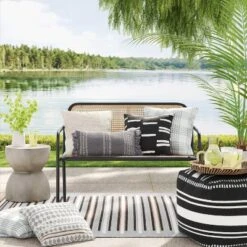 5' X 7' Woven Striped Outdoor Rug Ivory/Gray - Project 62™